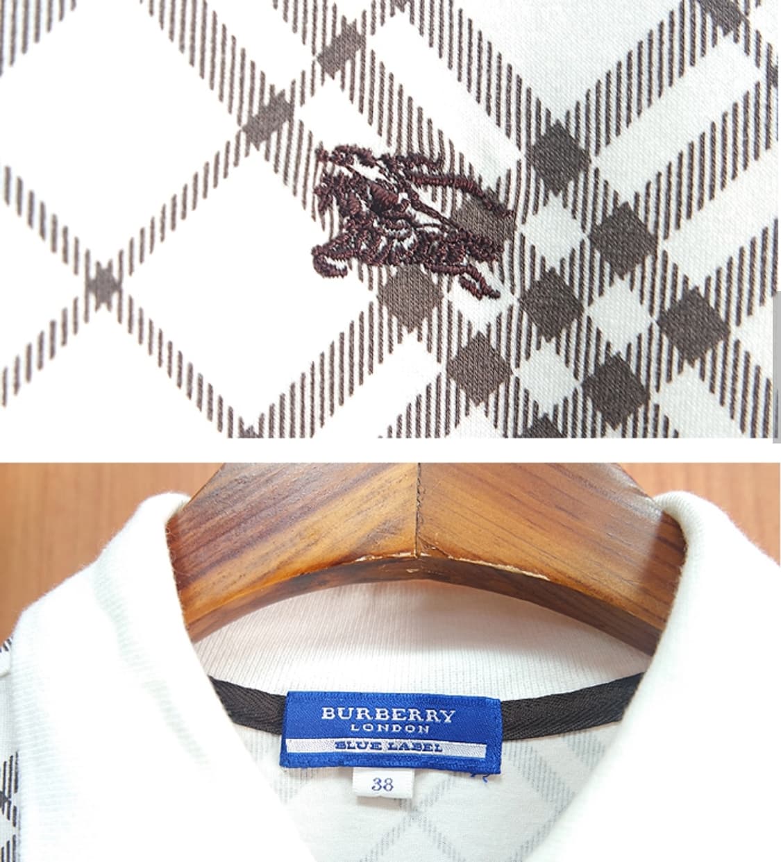 버버리 블루 라벨 체크 반팔 카라티 상품이미지3