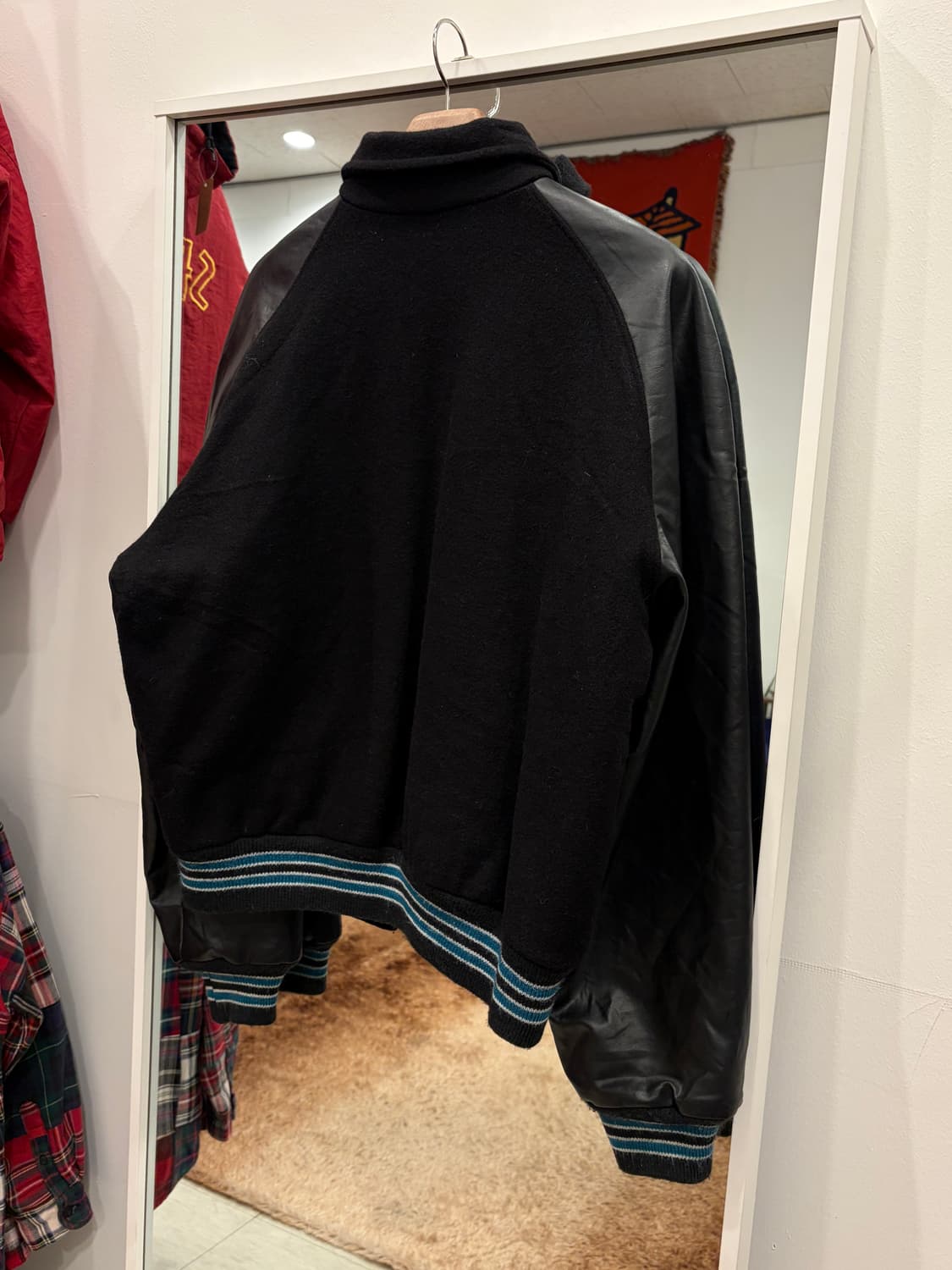 90s Meca 빈티지 멜톤 울 리얼레더 바시티 자켓 (USA) 상품이미지4