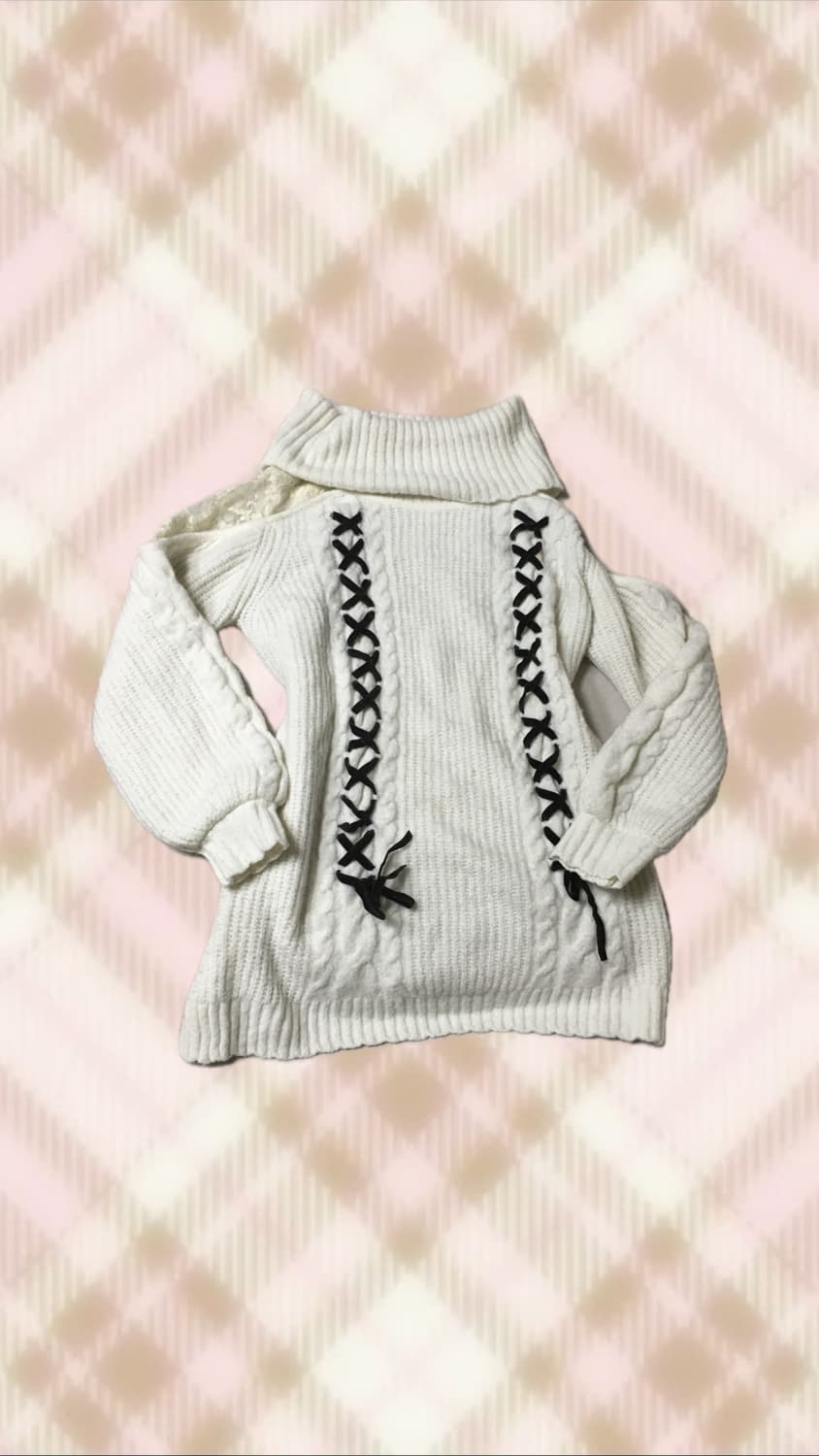 엑시즈팜 꽈배기 아일렛 오프숄더 니트 원피스 라떼 히메 갸루 러블리 로걀 상품이미지1