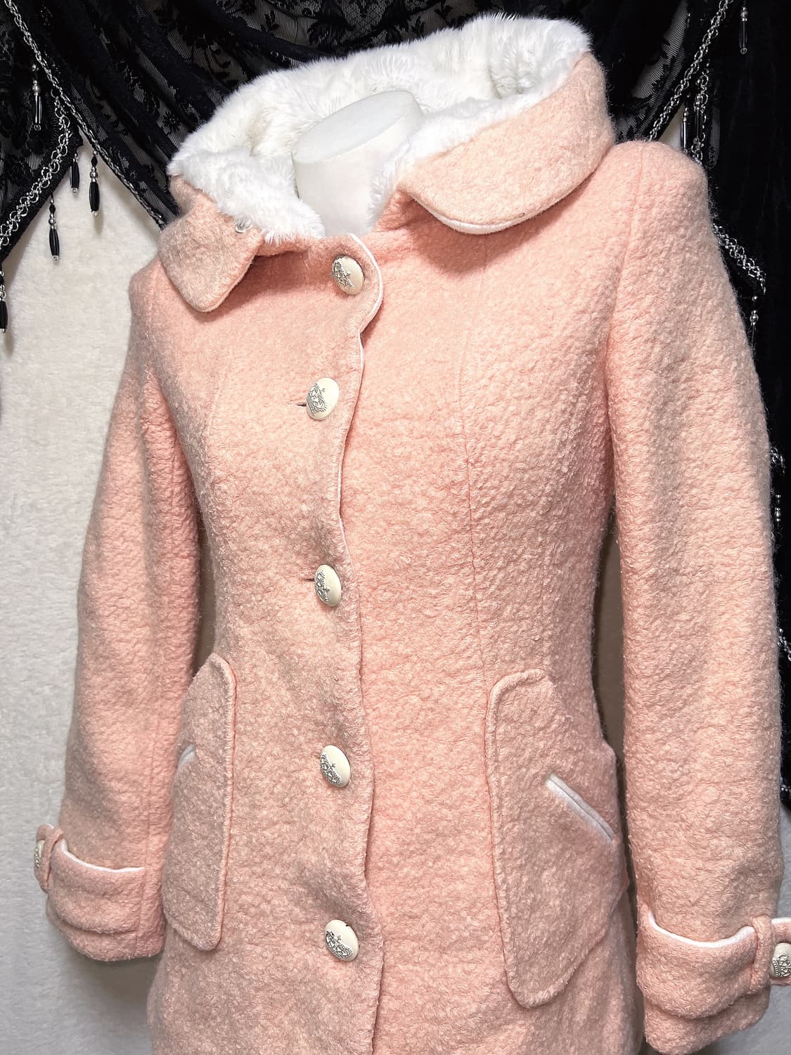 히메갸루 라떼 로맨틱 로걀 핑크 퍼후드 코트 자켓 러블리 핀터 하치 상품이미지6