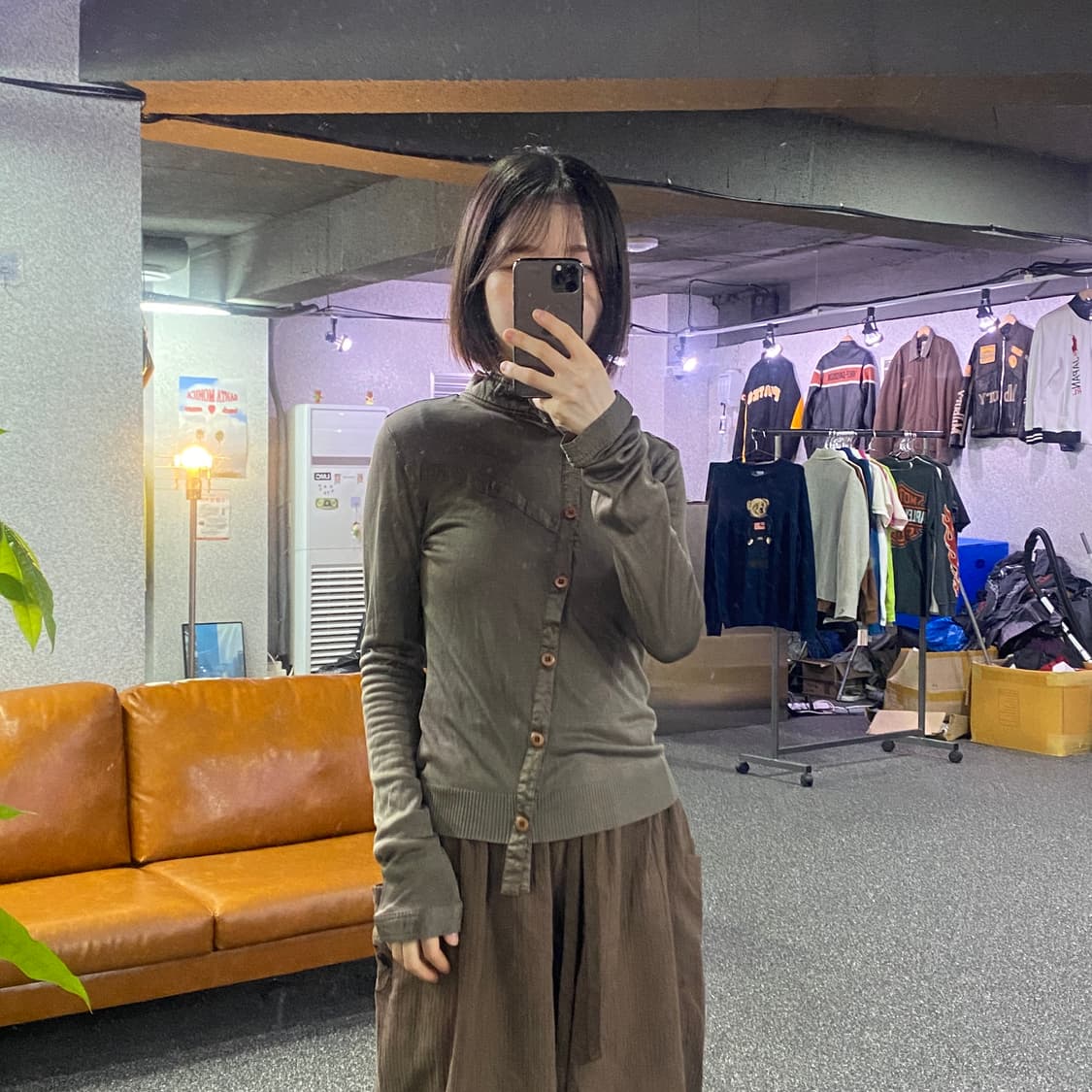 디젤 메쉬 언발란스 카키 가디건 B5024 상품이미지1