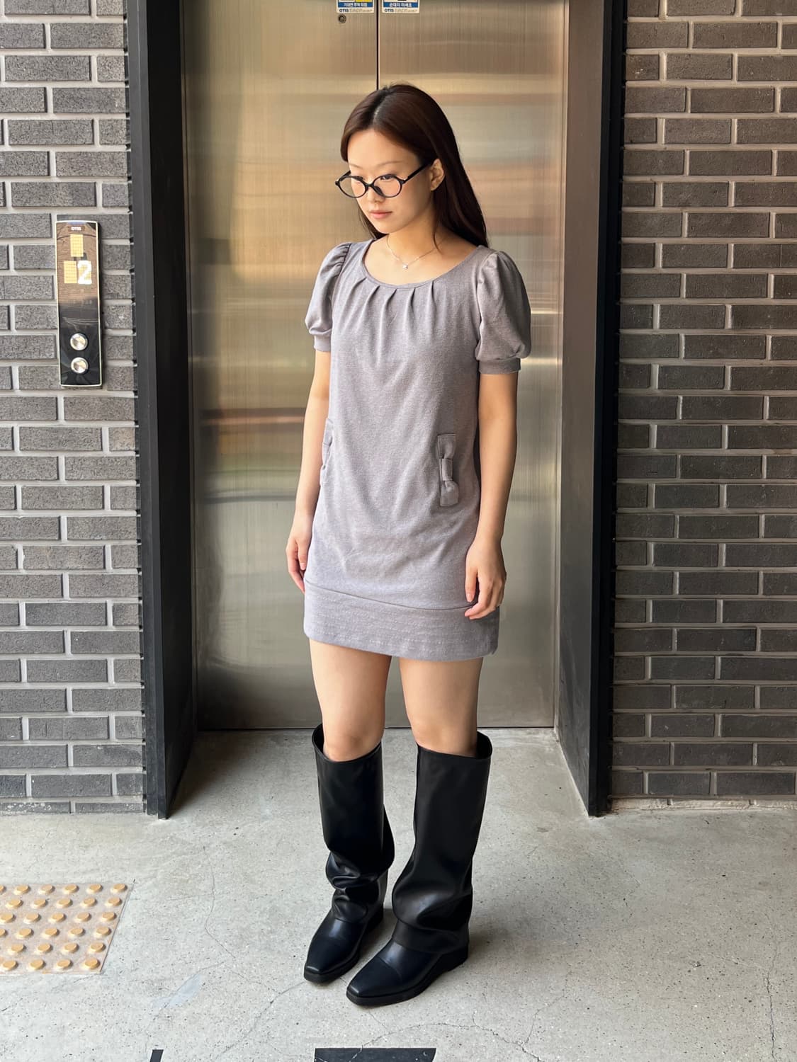 Chrif 리본 장식 원피스 그레이 상품이미지5