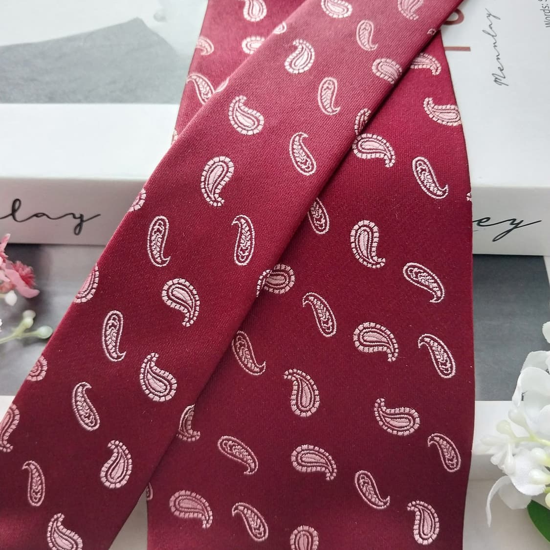 듀퐁 실크 와인 페이즐리 패턴 넥타이 9.2cm 새제품 k2049 상품이미지3
