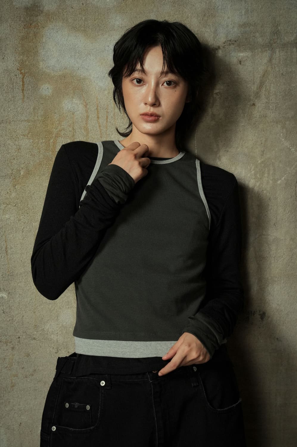 이예 Binding Layered Sleeveless_ Charcoal 상품이미지2