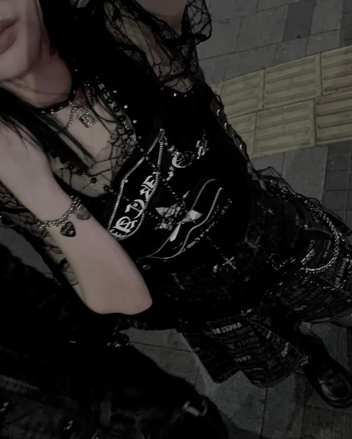 Madpunk spider skull zipper black lace 상품이미지5