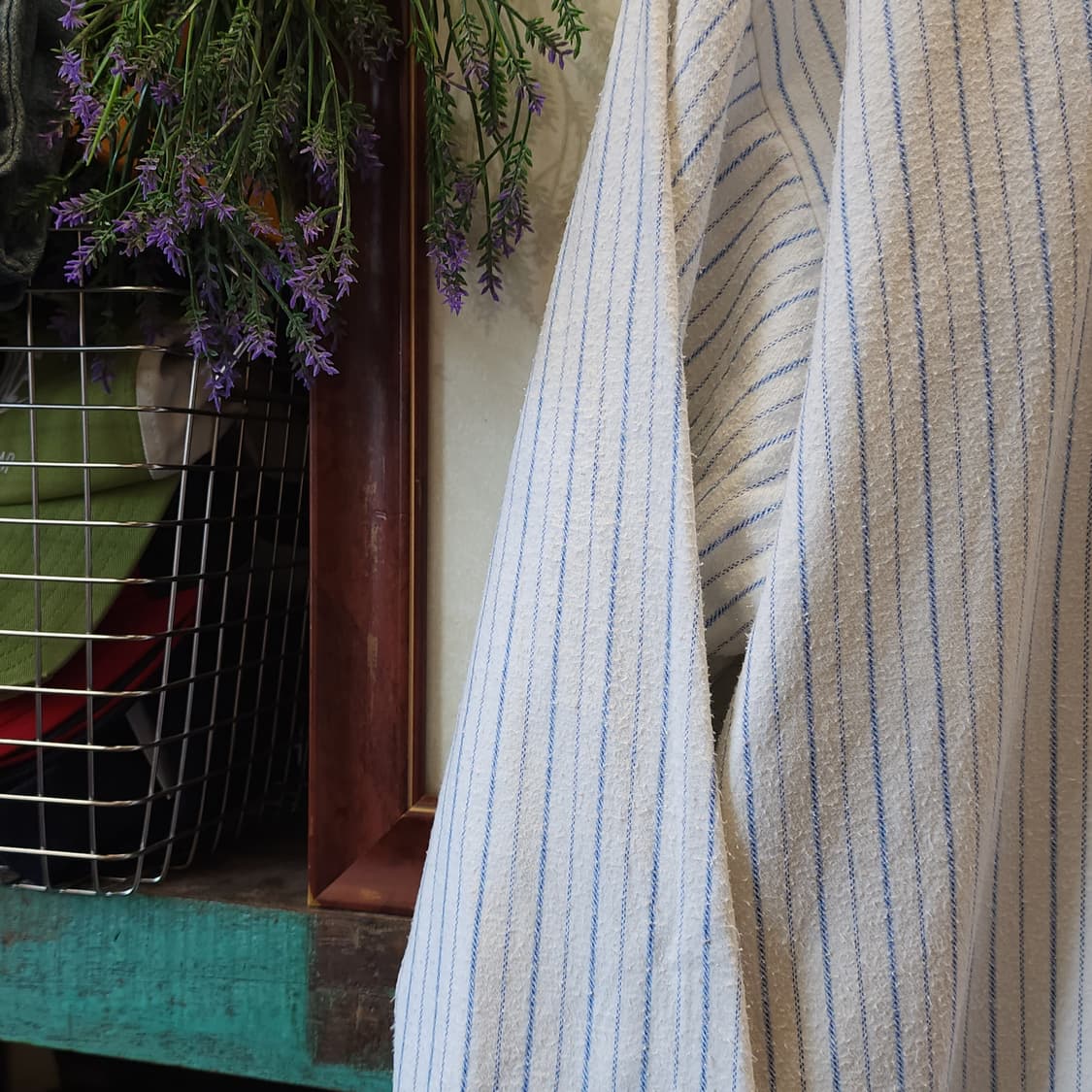 60s 프랑스 워크셔츠 가드너 빈티지 셔츠 스트라이프 화이트 롱 셔츠 L 상품이미지5