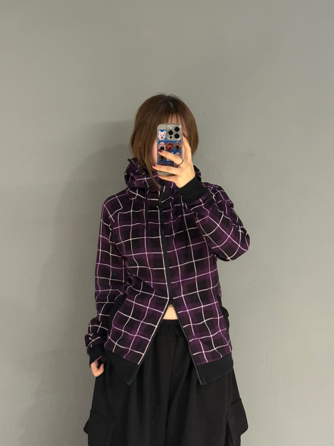 check pattern high-neck hood zip-up 상품이미지2