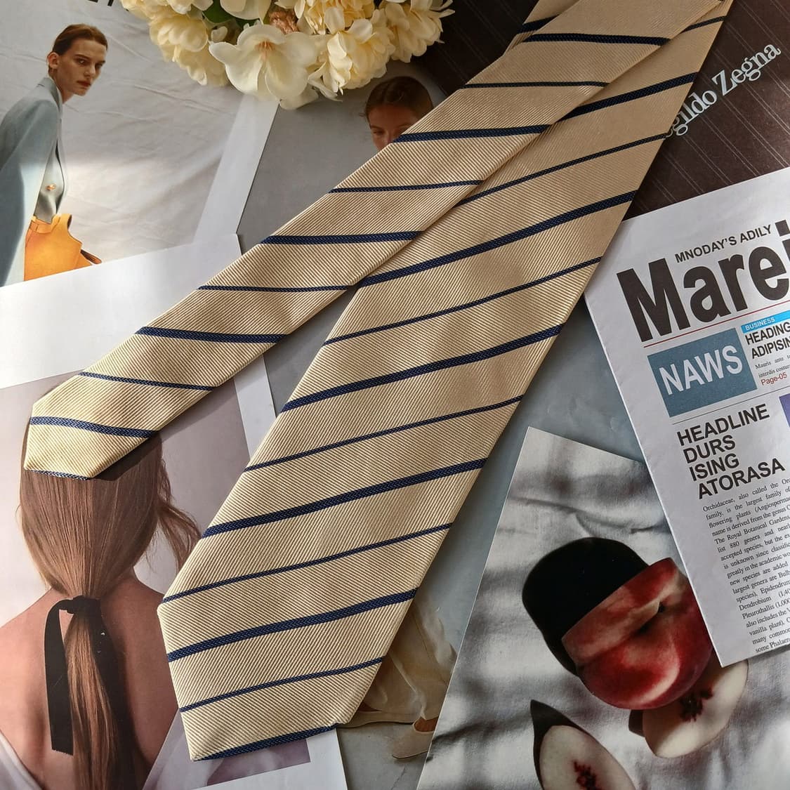 제냐 실크 베이지 스트라이프 넥타이 9.3cm A등급 A19600
 상품이미지4