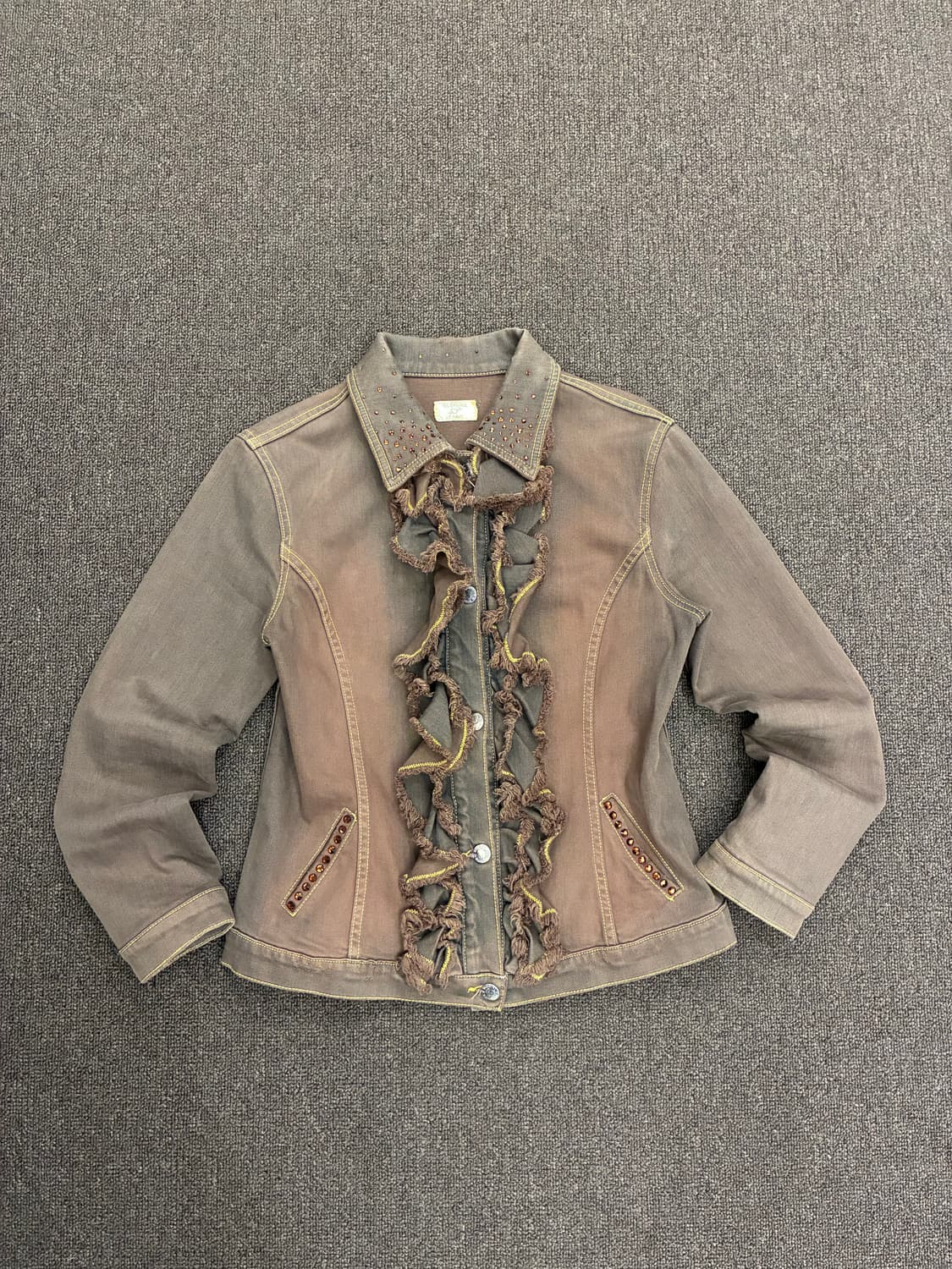 OS)Japanese vintage 여성 갈색 스터드 디테일 데님자켓 상품이미지4