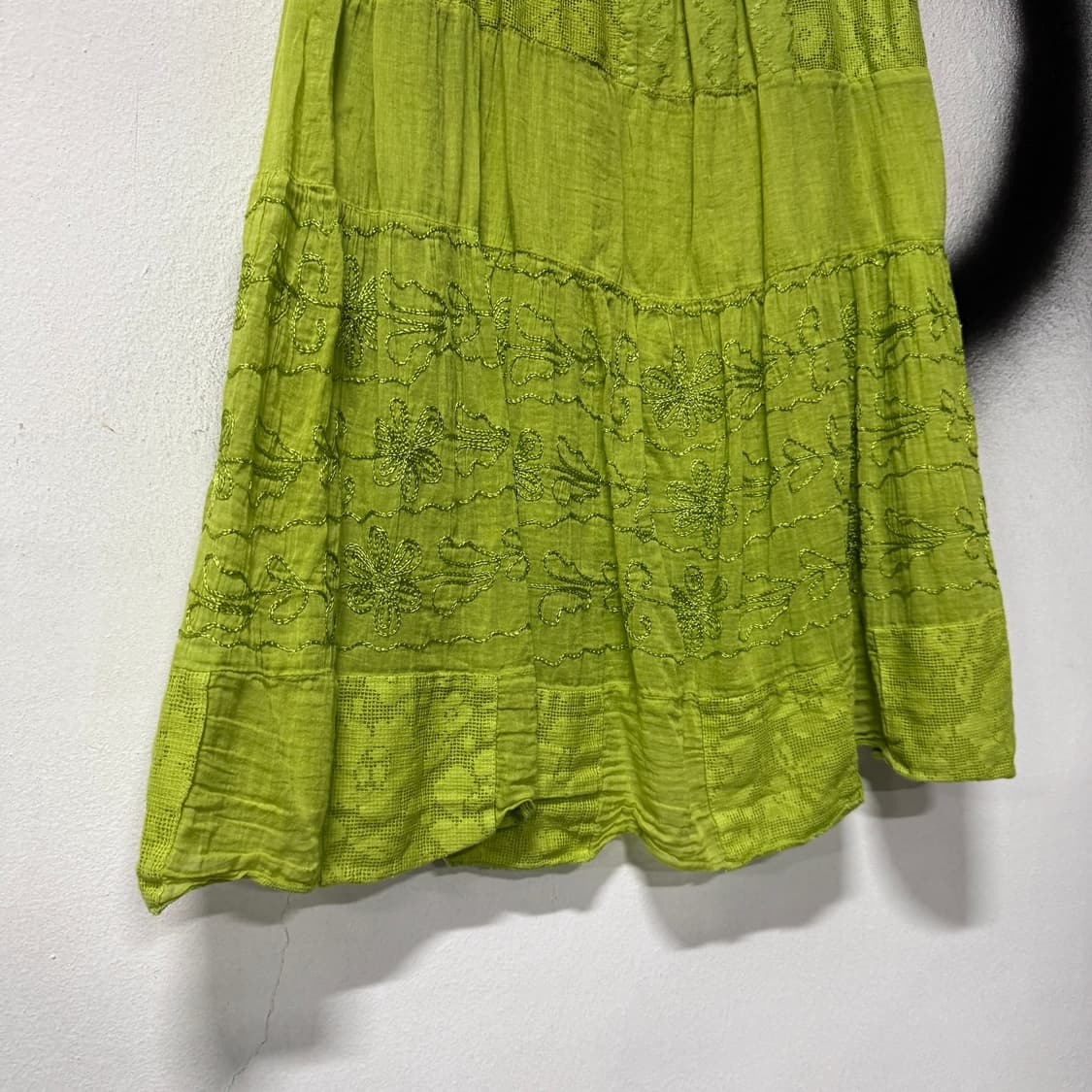 VTG 빈티지 연두 모리 자수 패턴 캉캉 슬리브리스 미니 원피스 상품이미지4