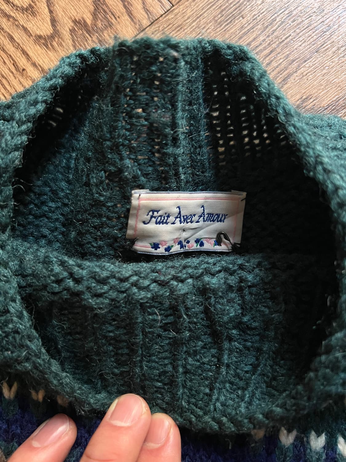 [L]90's 빈티지 패턴 그린 울 스웨터 상품이미지2