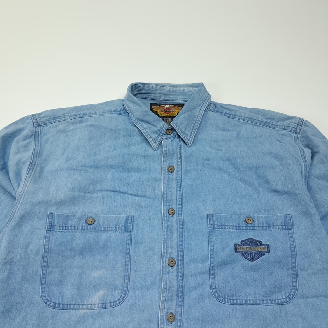 CL454 2XL 할리데이비슨 90s 코튼 자수 연청 데님셔츠 남방 상품이미지2