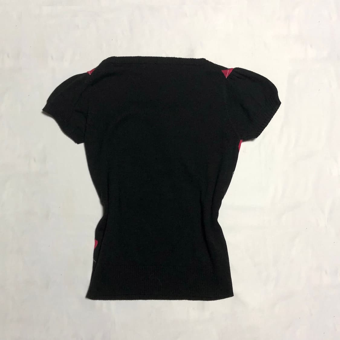 리본 로걀 아가일 니트 탑 블랙 상품이미지3