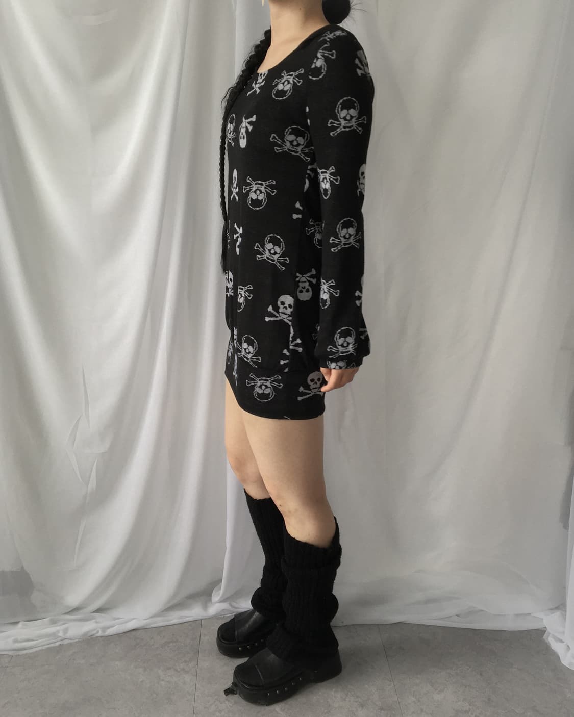 Skull pattern knit hood onepiece 상품이미지6