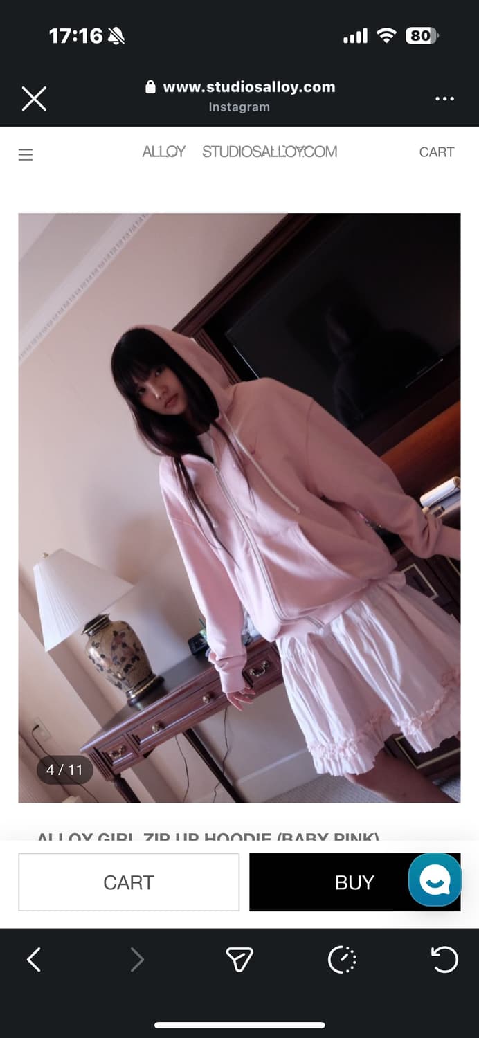 알로이 후드집업 베이비 핑크 상품이미지4