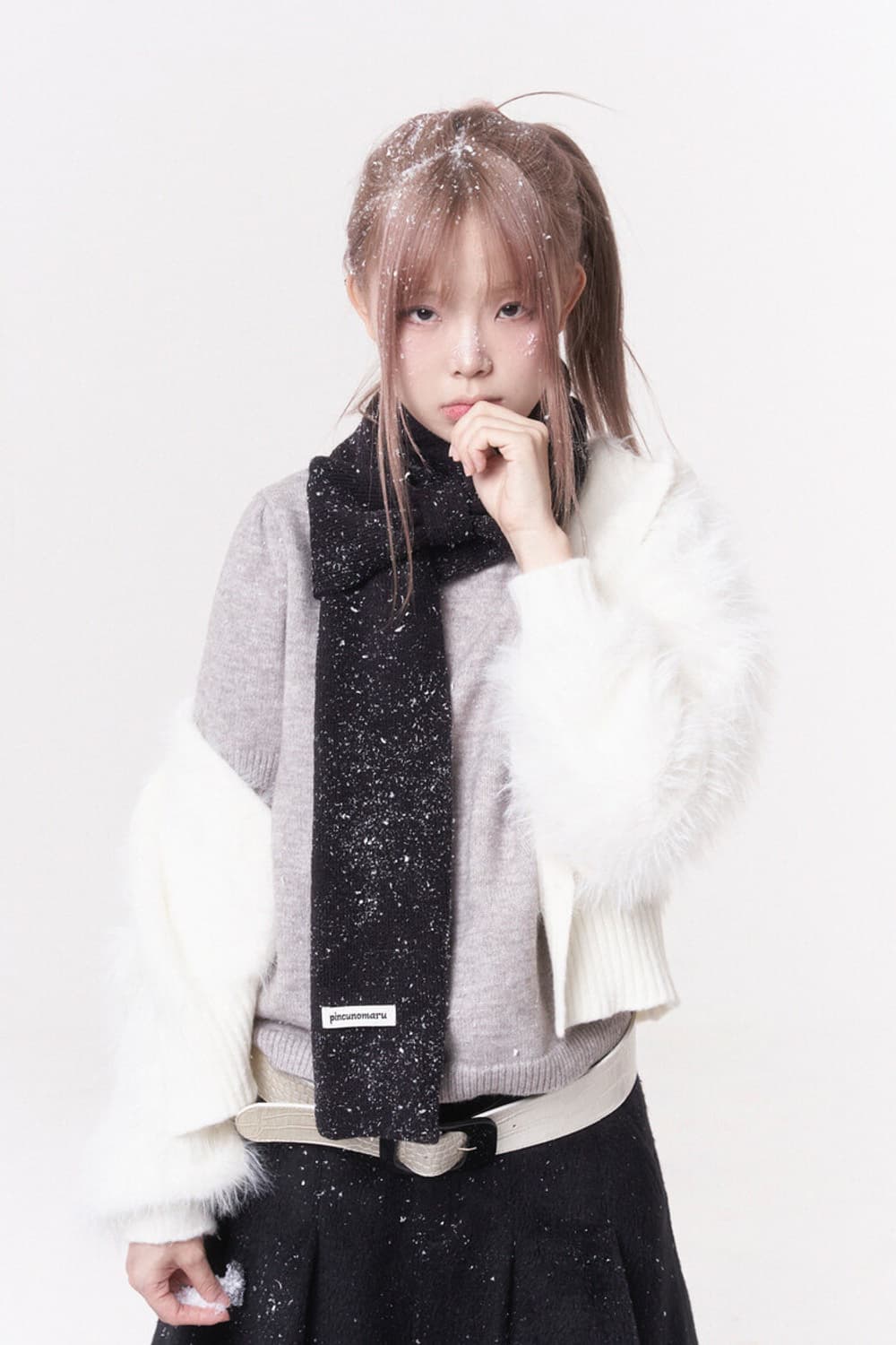 핀쿠노마루 Mini ribbon muffler_black 상품이미지1