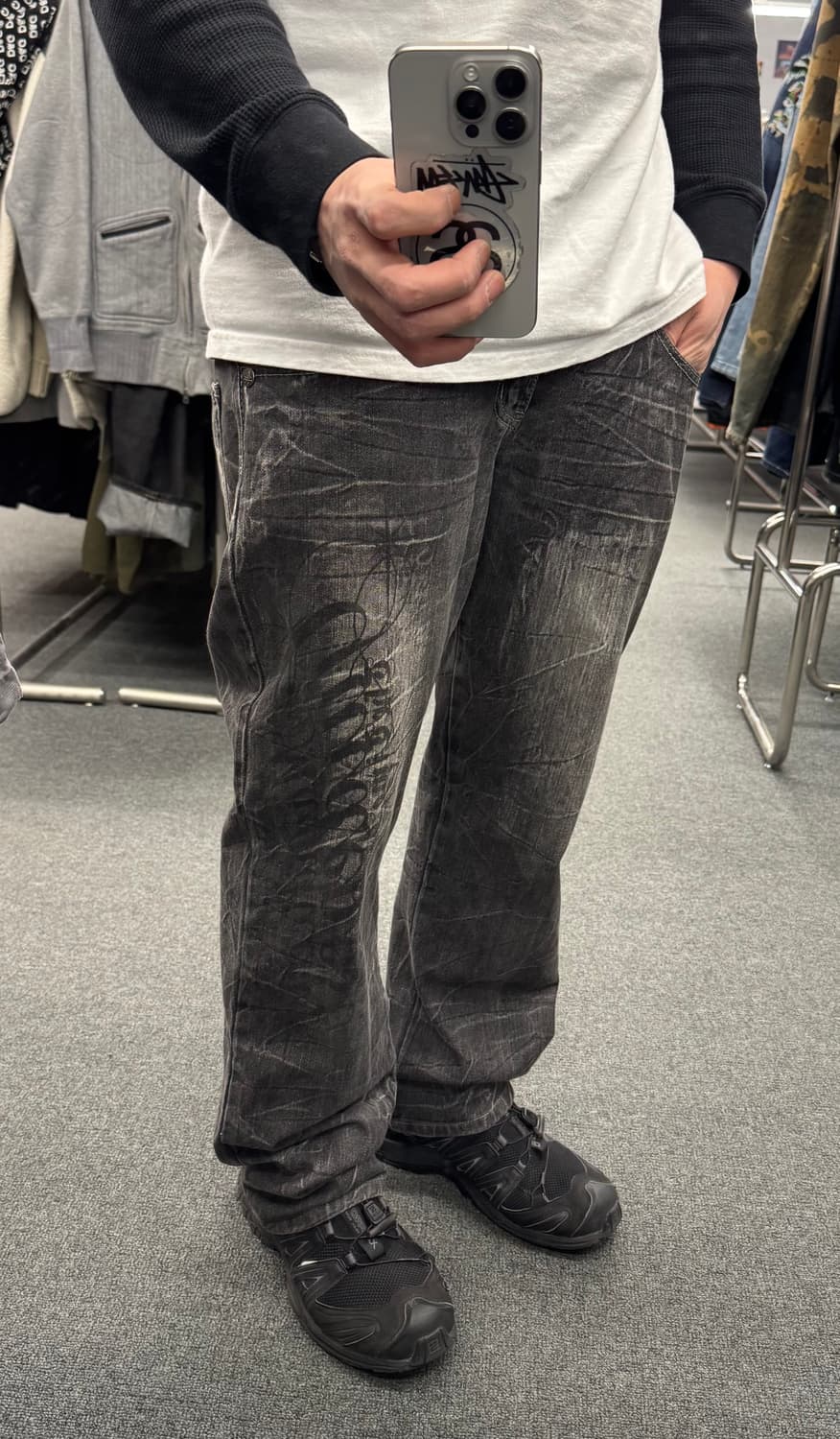 L)Japanese vintage 워싱 흑청 데님 팬츠 상품이미지2