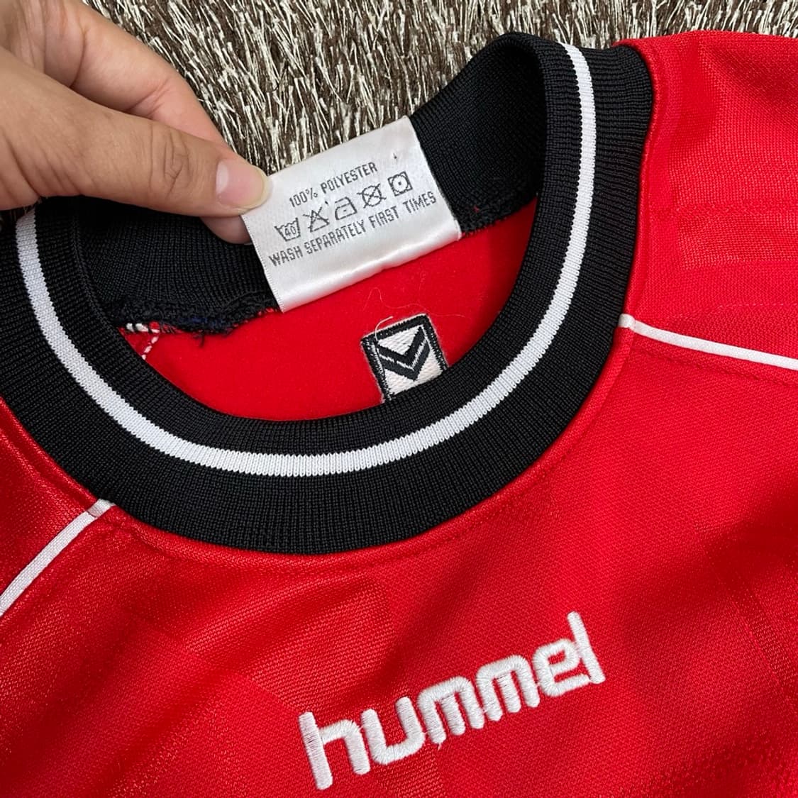 험멜 Hummel 레드 배색 라글란 맨투맨 XL 상품이미지5