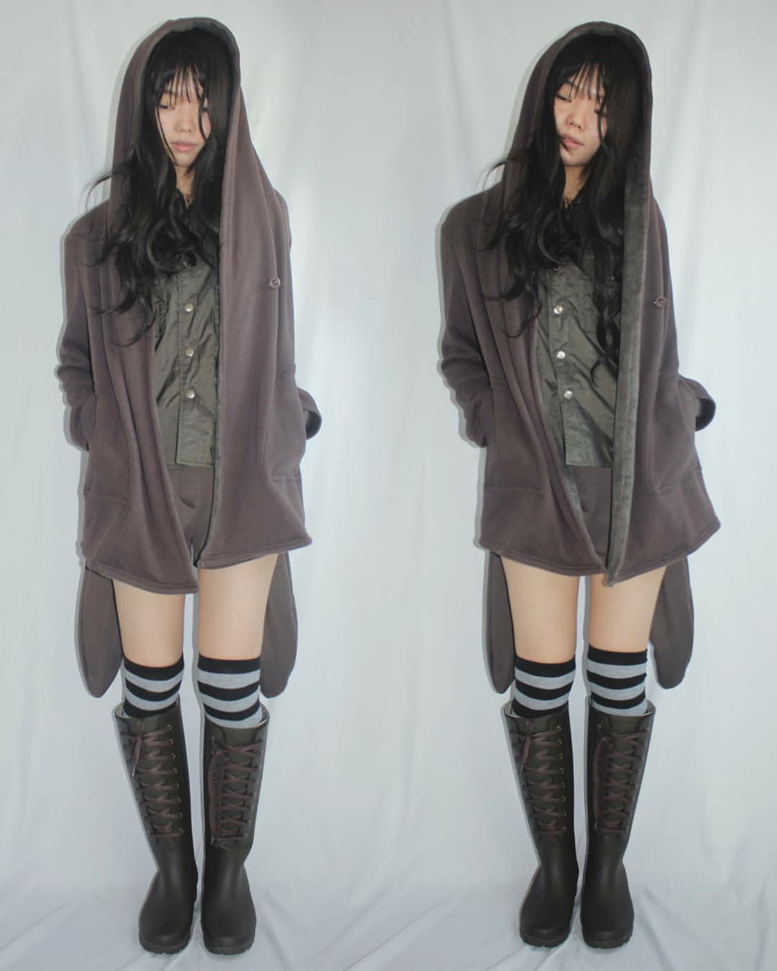 Brown-Khaki panel line B-ear shorts 상품이미지7