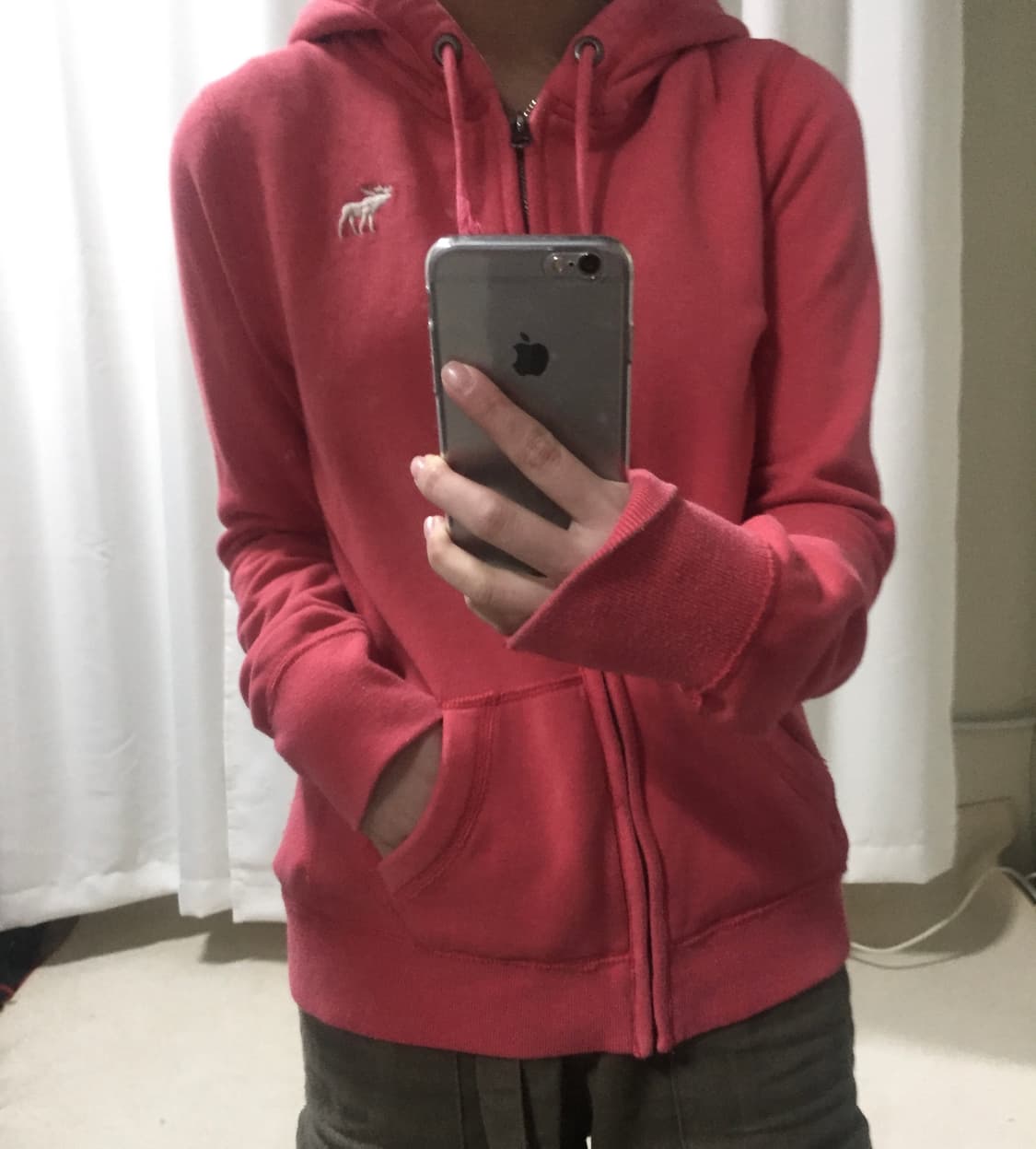 아베크롬비 코랄 핑크 레드 딱붙 후드집업 상품이미지1