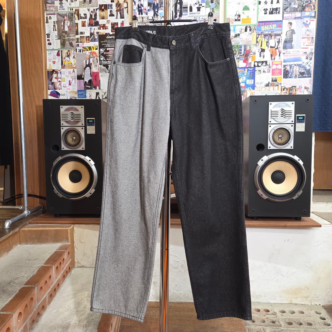 아조바이아조 그레이 흑청 배색 데님 팬츠 상품이미지3