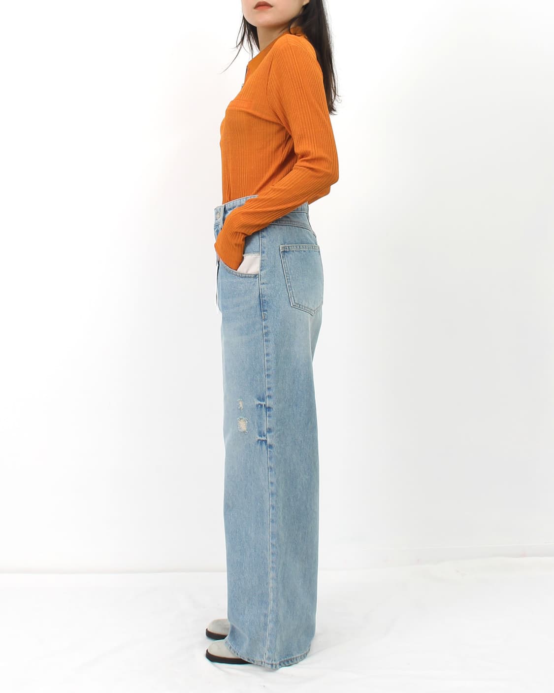 앤아더스토리즈 오렌지 골지 반집업 니트 상품이미지9