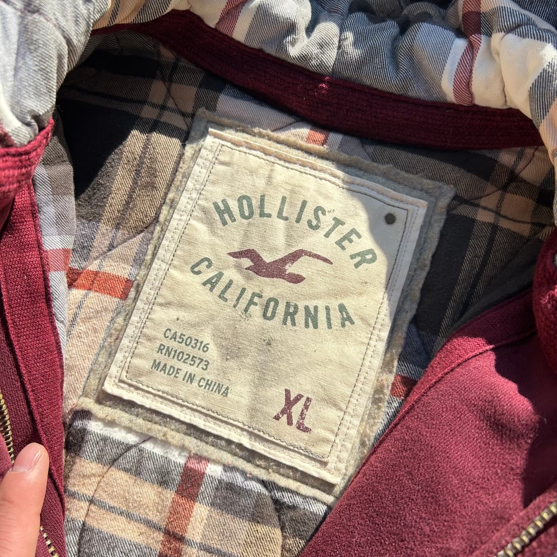 홀리스터(HOLLISTER) 버건디 헤비웨이트 후드집업 상품이미지4