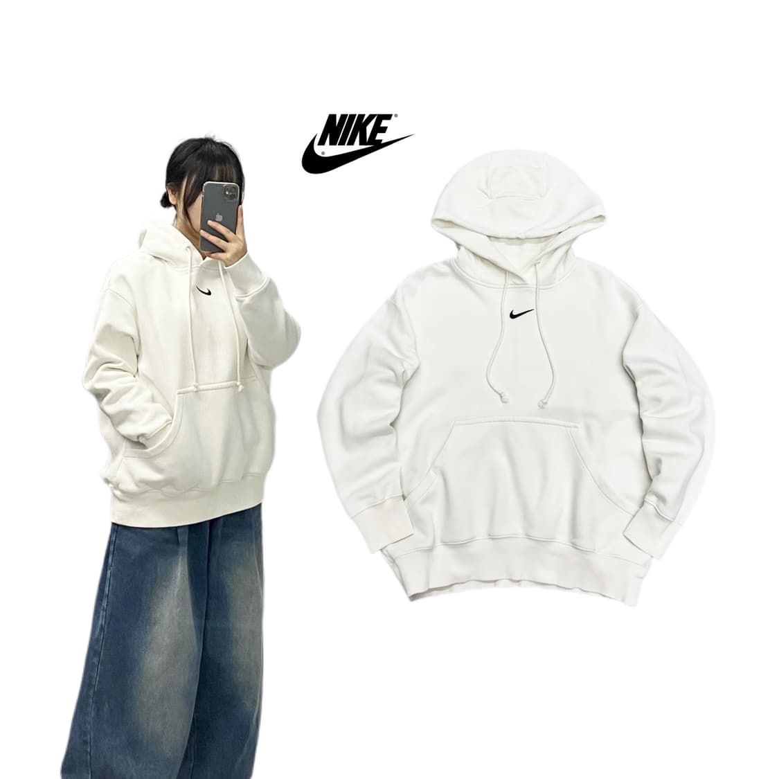 나이키 신형 미들스우시 후드티 화이트 상품이미지1
