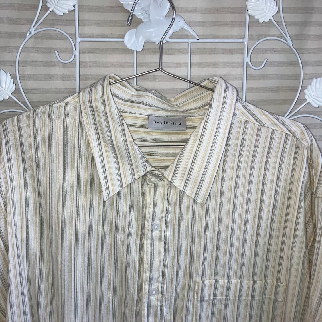 빈티지 파스텔 옐로우 스트라이프 셔츠 y2k 스트릿 갸루 펑키463 fa 상품이미지3