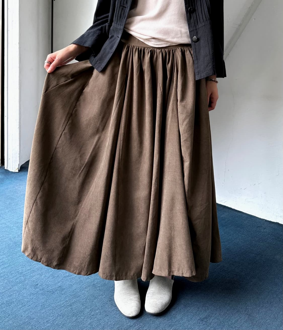 Washed peach skin fabric wide skirt 상품이미지2