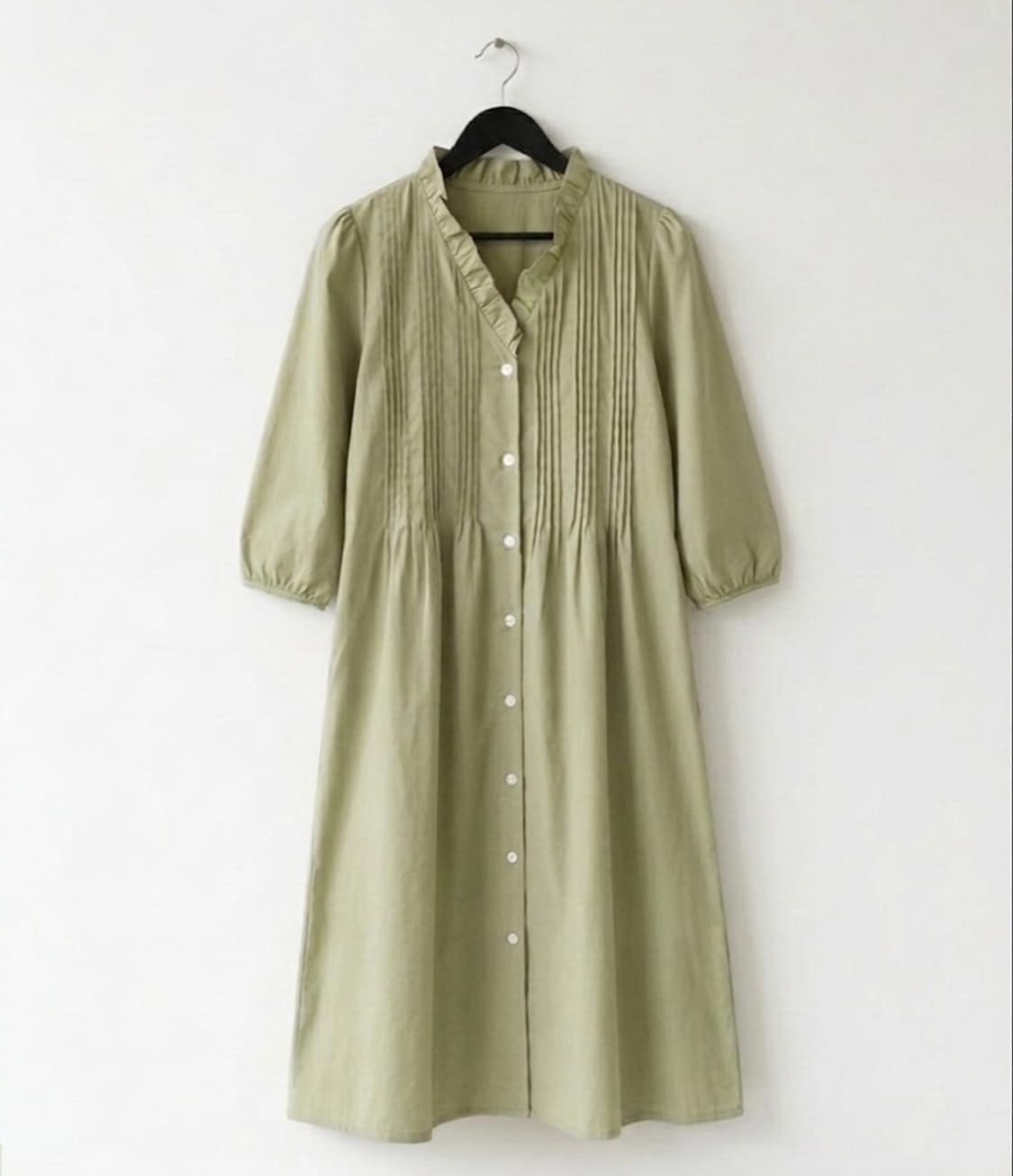 [새상품] 프릴넥 연카키 6부 원피스 상품이미지3