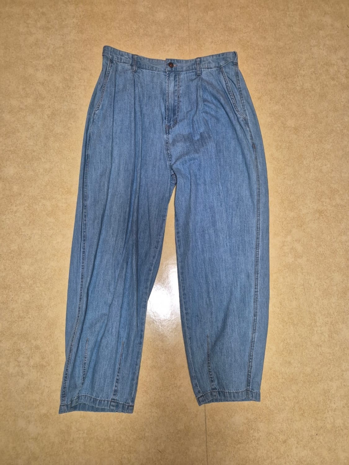 맥우드건 치노 7707 원턱 슬랙스 린넨데님 라이트인디고 데님팬츠 상품이미지1