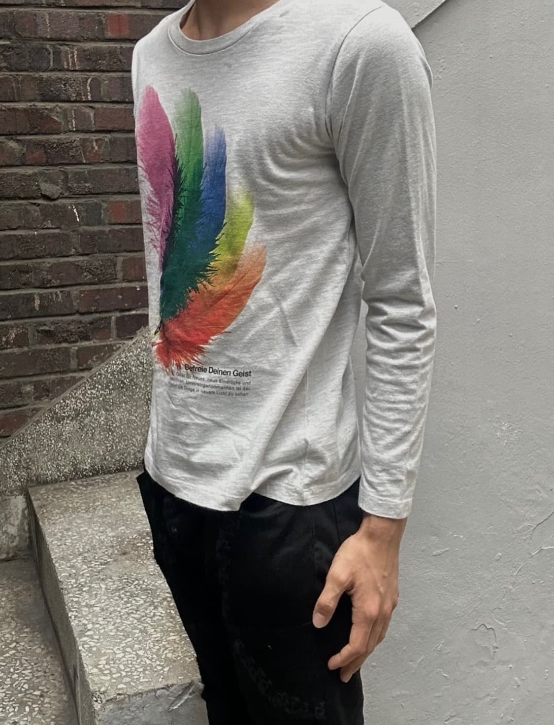 2000s JPN granipg 페더 프린팅 v-kei 롱슬리브 상품이미지1