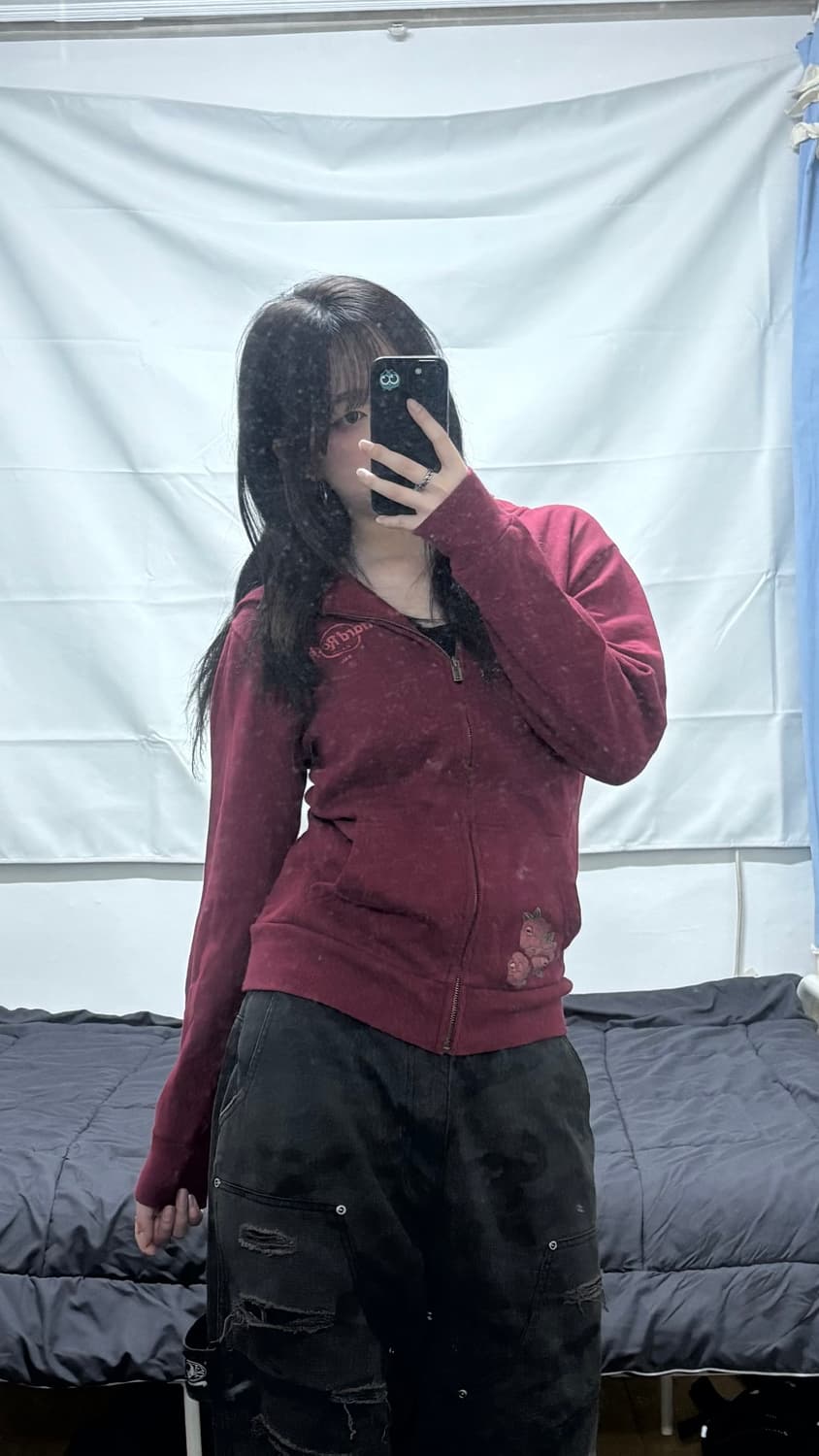 하드락 Y2K 버건디 후드집업 상품이미지1