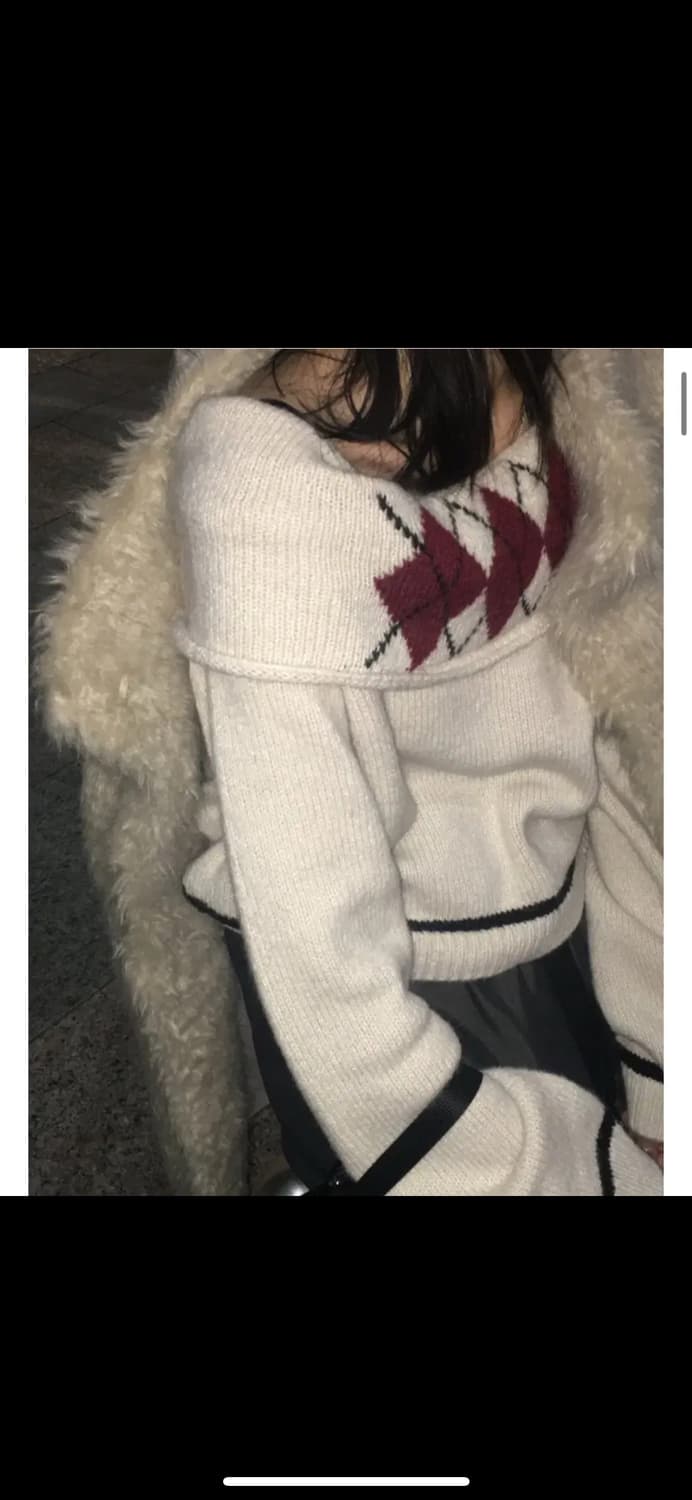 브리드 다이아 오프 니트 - 아이보리 상품이미지3