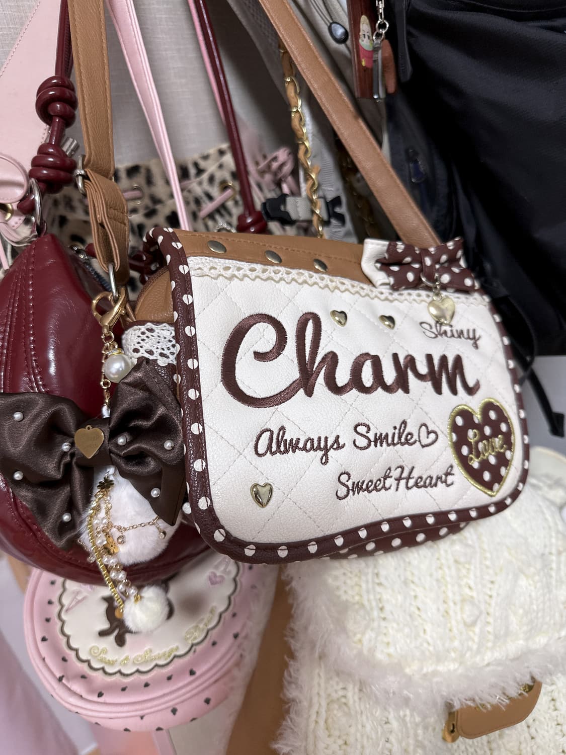 Charm 가방 핀터레스트 도트 리본 챰크로스 리즈리사 트랄라라 라떼갸루 상품이미지1