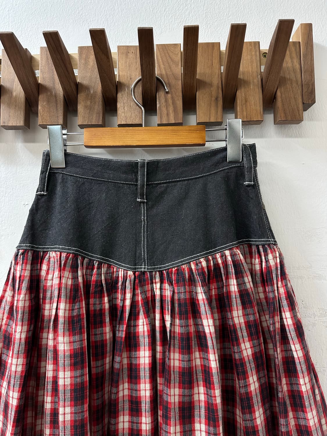 일본빈티지 Atsuki Onishi 아츠키오니시체크 패치워크 데님 스커트 상품이미지5