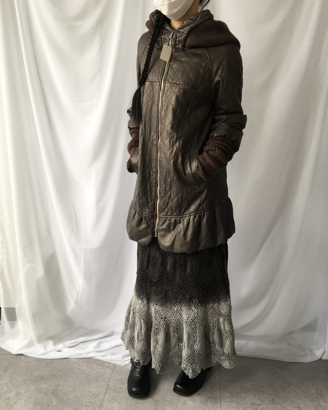 Knit layered leather hood coat 상품이미지9