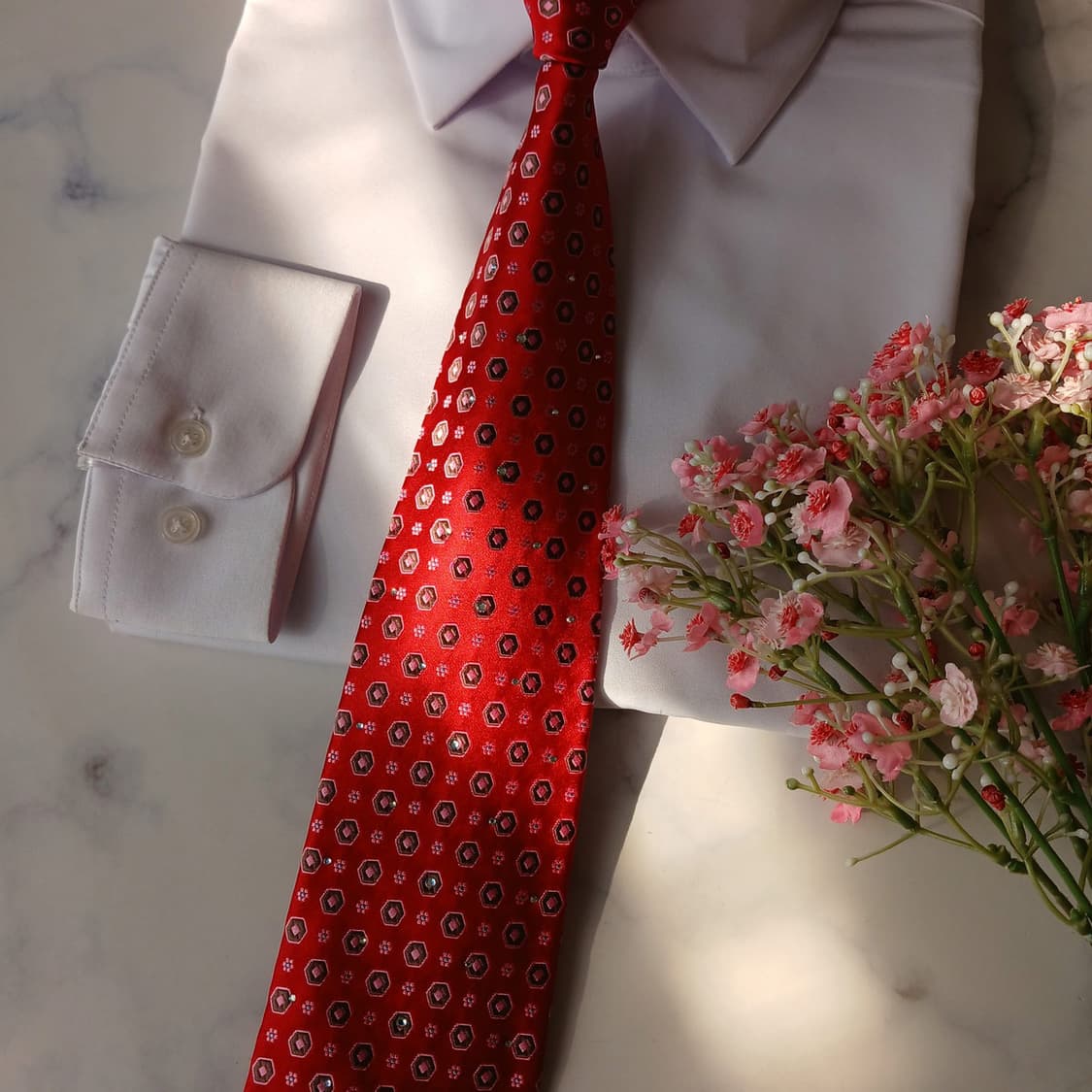 니나리치 실크 레드 패턴 넥타이 9.6cm A+등급 A19837 상품이미지7