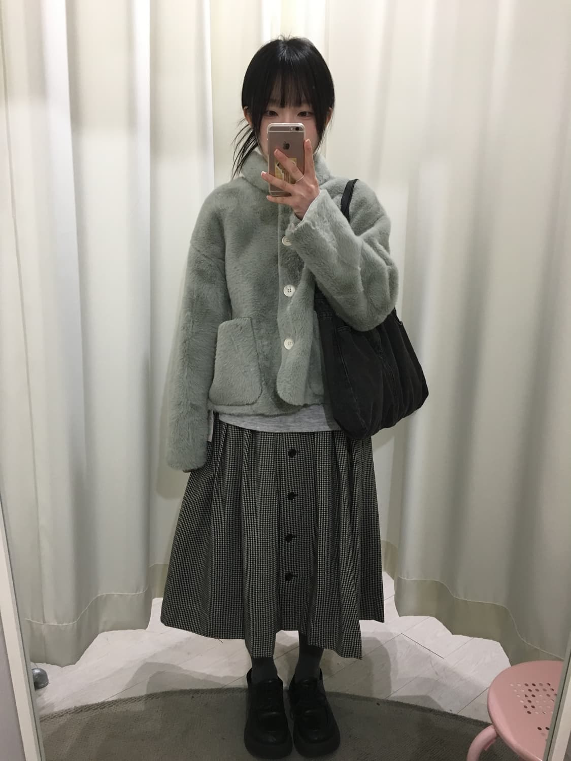 체크 버튼 플리츠 스커트 상품이미지2