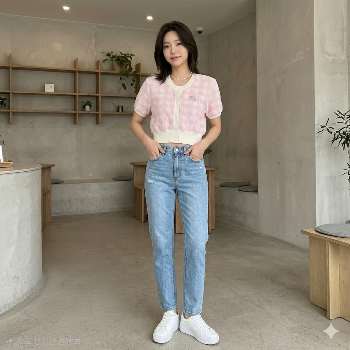 알렉산더왕 핑크 체크 테리 반팔 가디건 상품이미지1