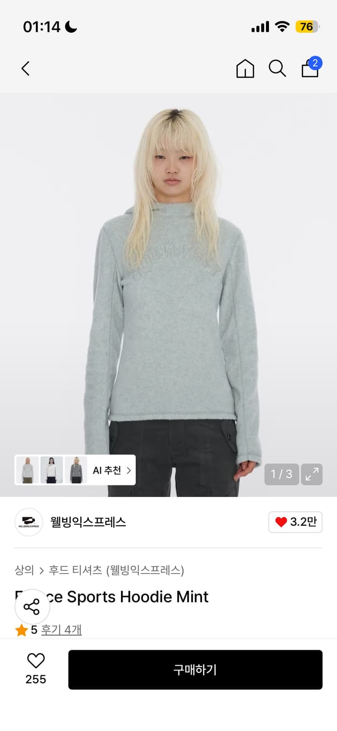 웰빙익스프레스 Fleece Sports Hoodie Mint 후드티 상품이미지1