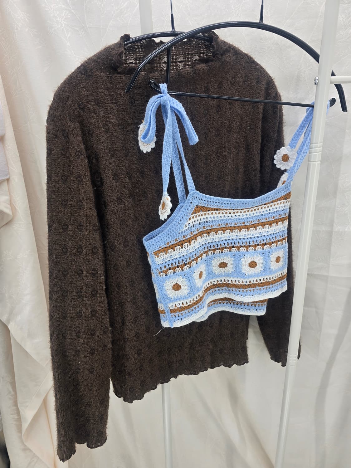 크로셰 데이지 뷔스티에 & 갈색 니트 세트 상품이미지2