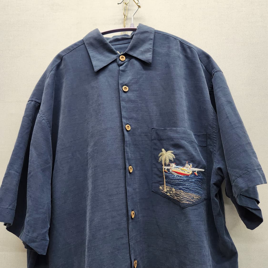 밤부케이 야자수 자수 모달혼방 반팔셔츠 S(L) 상품이미지3