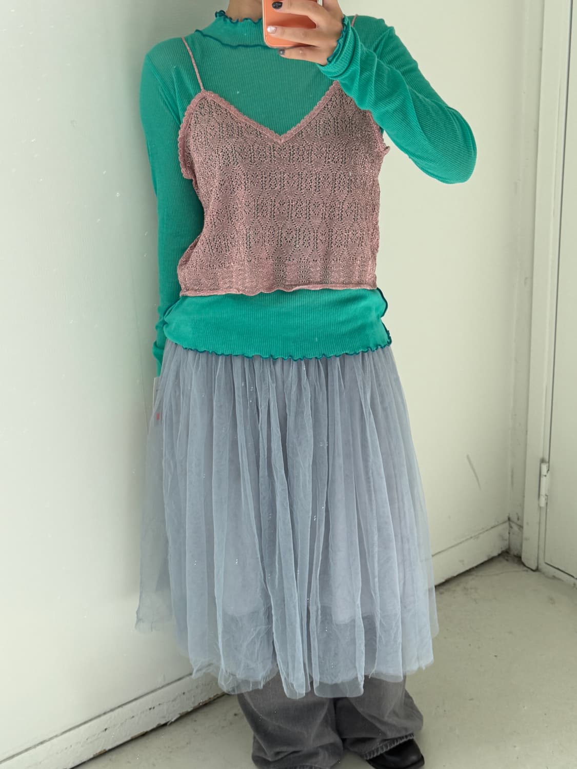 일본빈티지 핑크 레이어드 뷔스티에 탑 상품이미지2