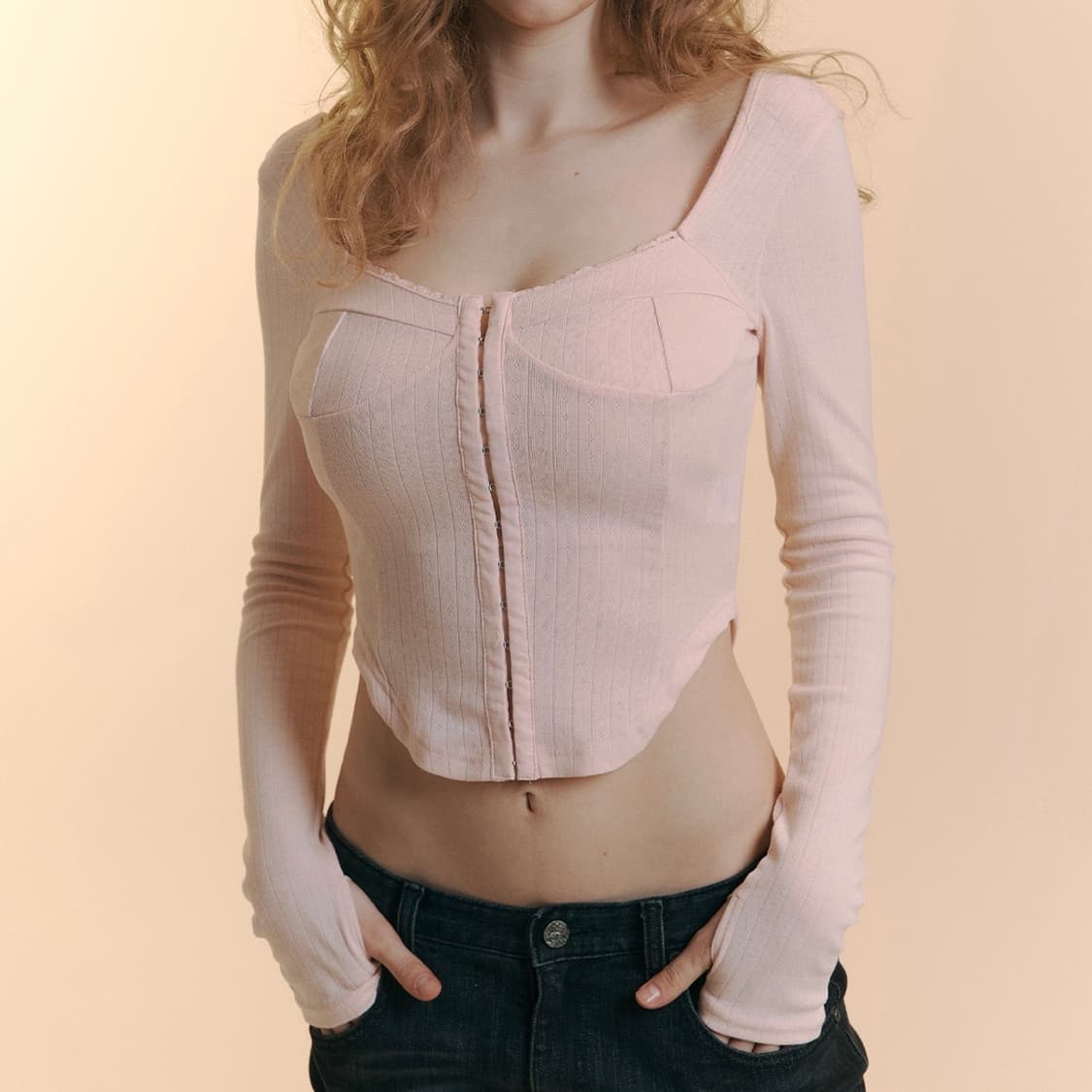 플리즈노팔로우 joan corset long sleeve top pink 상품이미지1