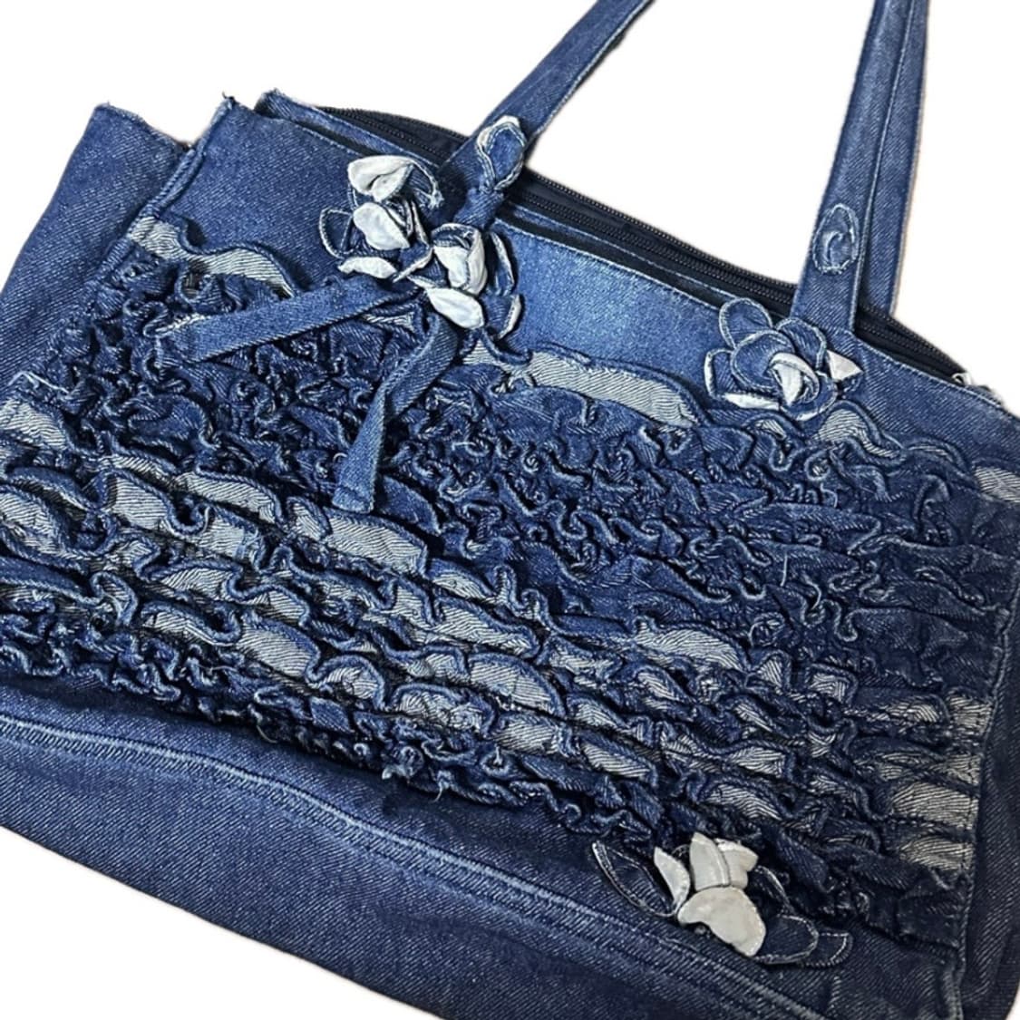 빈티지 데님 셔링 토트백 모리걸 너드 니혼진 y2k 하구미 가방 상품이미지3