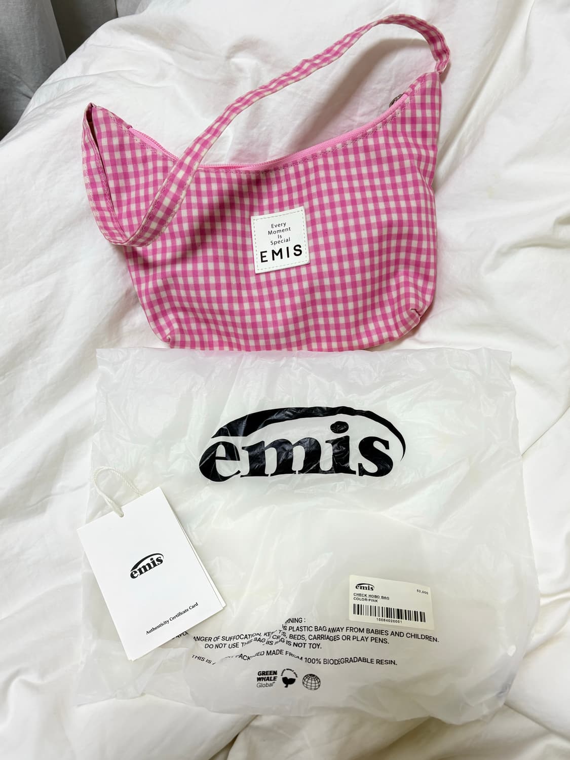 이미스 emis 핑크 체크 가방 (S급 정품)  상품이미지2