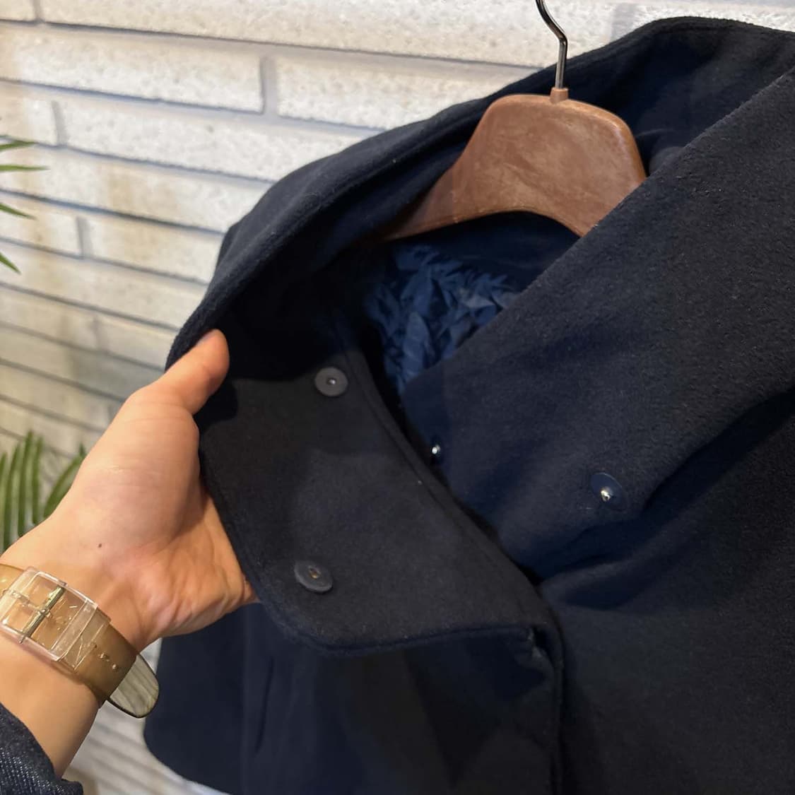 JPN VINTAGE 울 숏 코트 하이넥 히든버튼 디테일 네이비 상품이미지7