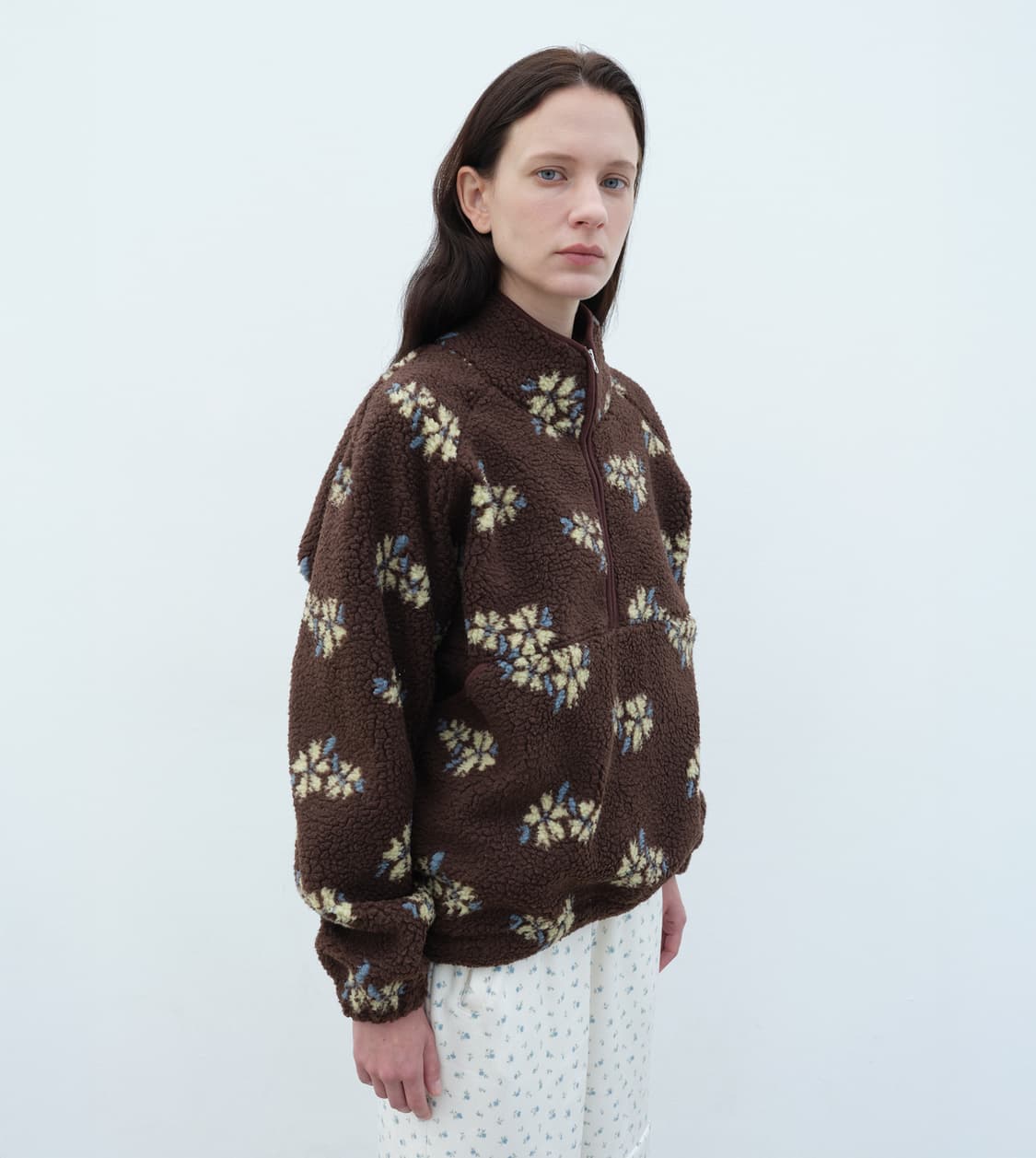 Floral Sherpa Pullover (Brown) 상품이미지2